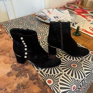 Isaac Mizrahi Black Velvet Ankle Boots with Pearl Buttons